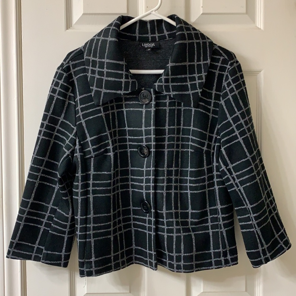 🌷3 for $25🌷Lindor, US 18P, Black & Grey Windowpane Plaid 3/4 Sleeve Jacket
